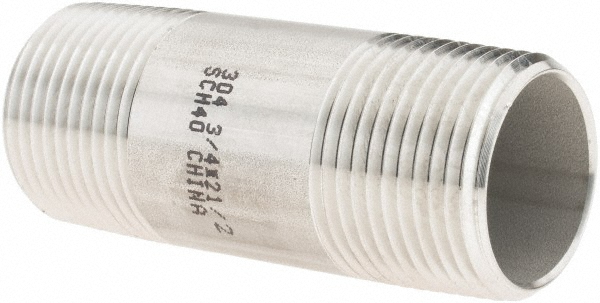 Value Collection Stainless Steel Pipe Nipple: 3/4" Pipe, Grade 304 & 304L - 4BN3/4*21/2