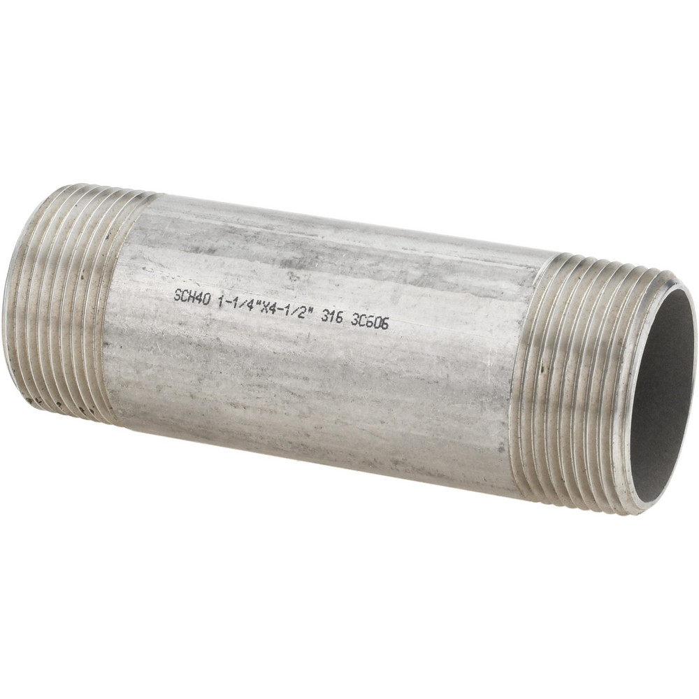 Merit Brass Stainless Steel Pipe Nipple: 1-1/4" Pipe, Grade 316 & 316L - 6020-450