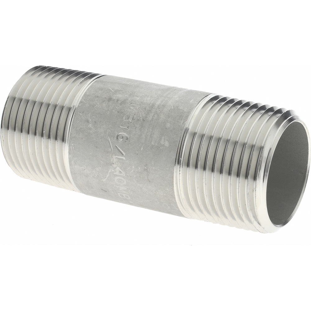 Merit Brass Stainless Steel Pipe Nipple: 1-1/4" Pipe, Grade 316 & 316L - 6020-450