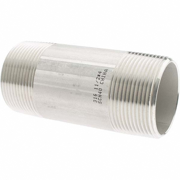 Value Collection Stainless Steel Pipe Nipple: 1-1/2" Pipe, Grade 316 & 316L - 6BN11/2*4