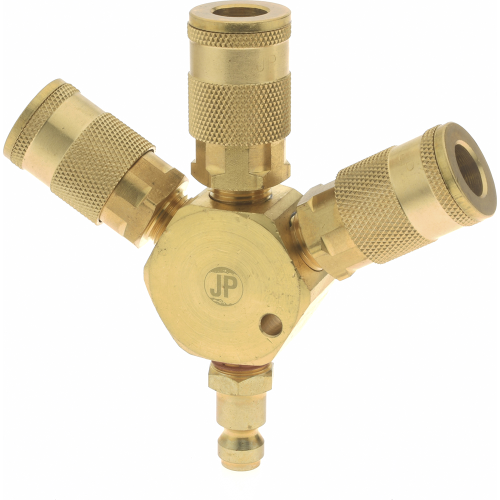 Value Collection Manifold: 1/4" Inlet, 1/4" Outlet, 1 Inlet Port, 3 Outlet Ports, 4.5" OAL, 0.88" OAW - 2642322530