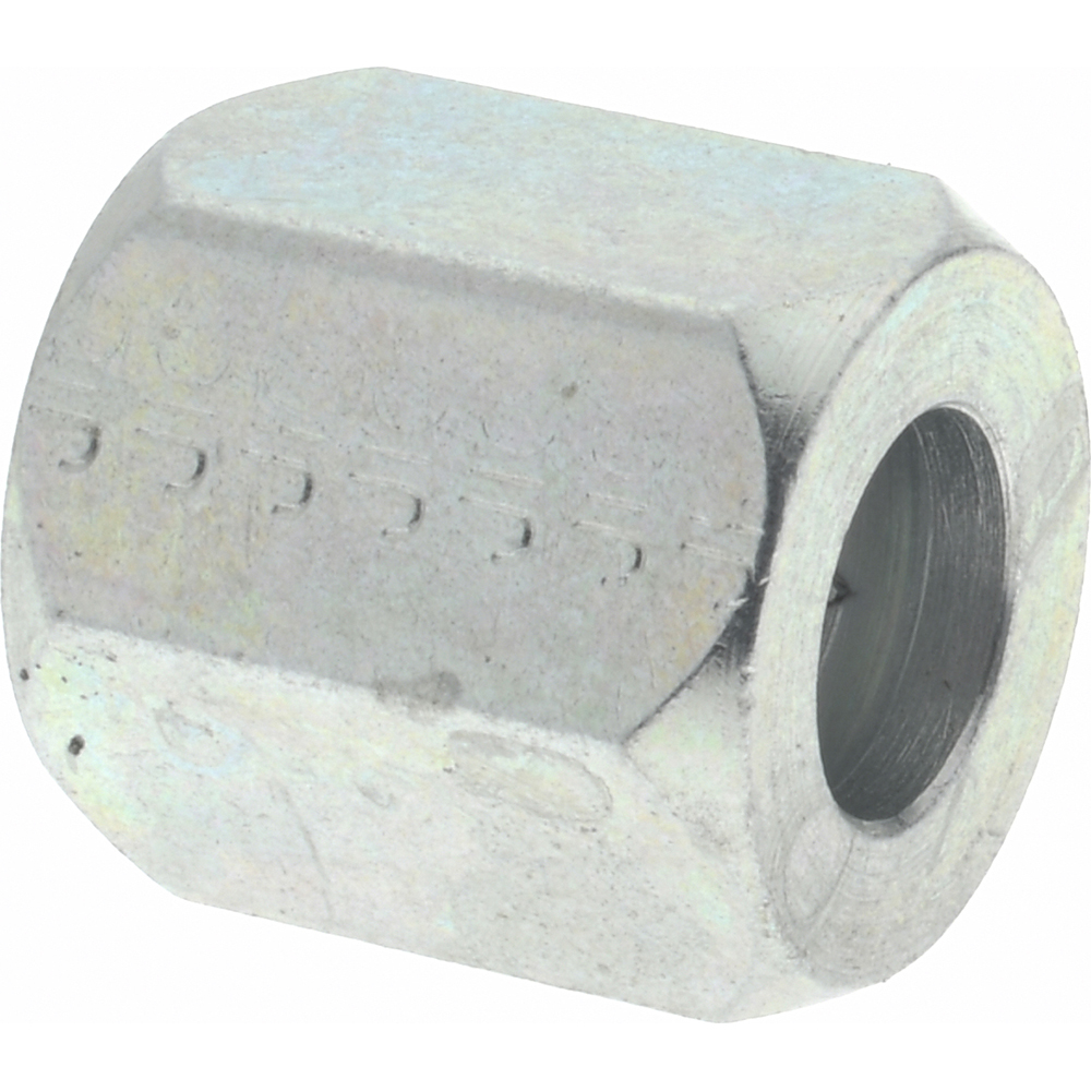 Parker Brass Flared Tube Nut: 1/4" OD, 7/16-20 Thread, 45 deg Flared Angle - 11002
