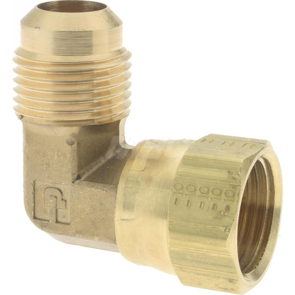 Parker Brass Flared Tube 90 Deg Swivel Nut Elbow: 3/8" OD, 5/8-18 Thread, 45 deg Flared Angle - 166FSV-6-6