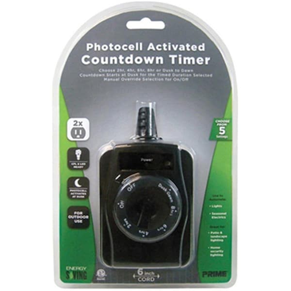 Prime Wire & Cable Prime Wire & Cable TNOCD002 2 Outlet Outdoor Countdown Timer with 6 in. Cord; Black - TNOCD002