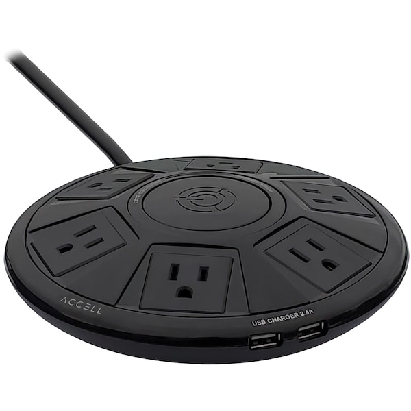 Accell Power Air Surge Protector and USB Charging Station w/ 6-Ft Cord (Blk) - D080B-048B