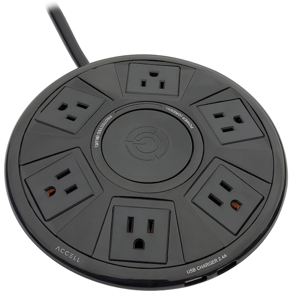 Accell Power Air Surge Protector and USB Charging Station w/ 6-Ft Cord (Blk) - D080B-048B