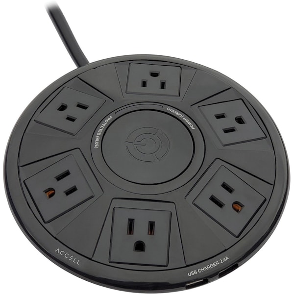 Accell Power Air Surge Protector and USB Charging Station w/ 6-Ft Cord (Blk) - D080B-048B