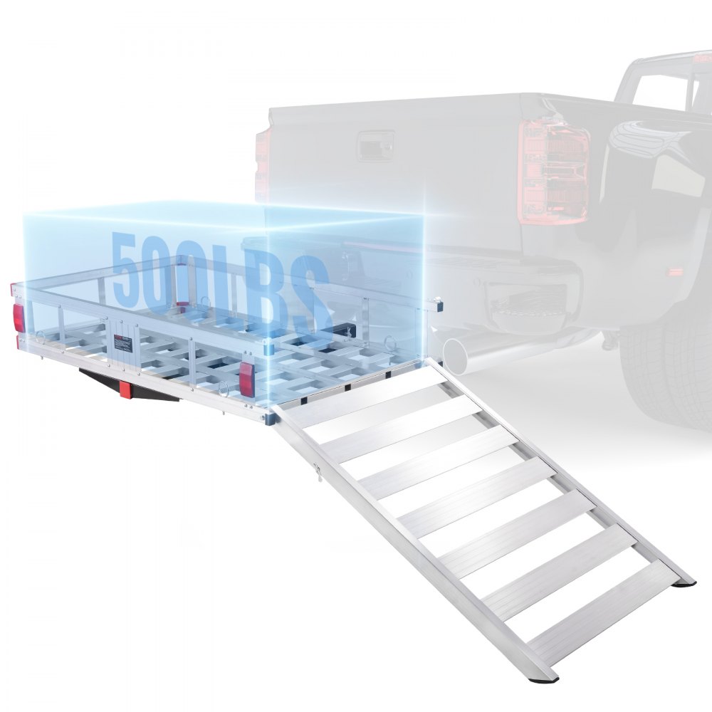 VEVOR 50 x 29.5 x 8.7 inch Hitch Cargo Carrier, 500lbs Capacity Trailer Hitch Mounted Cargo Basket, Aluminum Luggage Carrier Rack with Folding Ramp, Fits 2" Hitch Receiver for SUV Truck Pickup Camping - CHXLK47286500HPGUV0