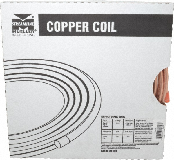 Mueller Industries 50' Long, 1-1/8" OD x 1.025" ID, Copper Seamless Tube - D 18050
