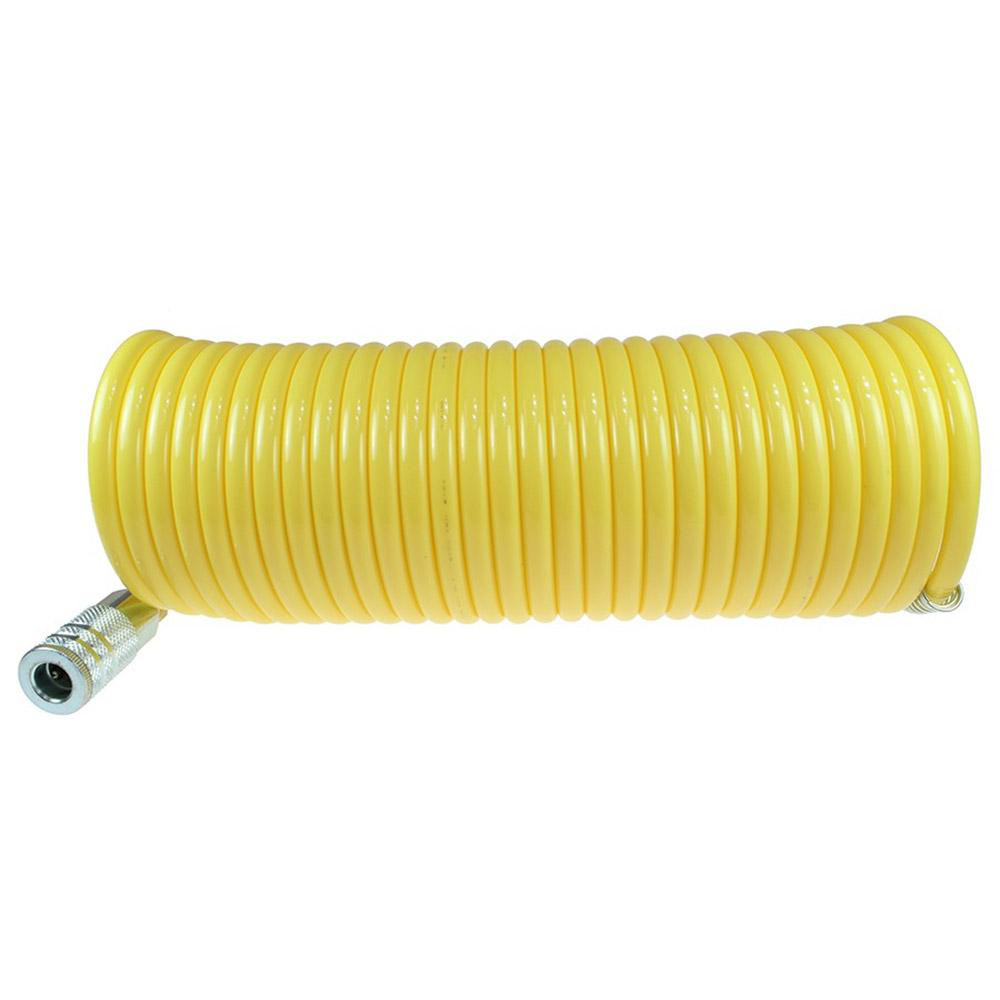 Coilhose Pneumatics Coiled & Self Storing Hose: 1/2" ID, 12' Long, Industrial Interchange Coupler x Male Swivel - 120-N12-12A