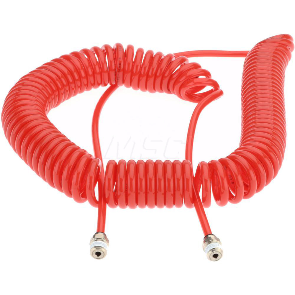PRO-SOURCE Coiled & Self Storing Hose: 30' Long, Male Swivel x Male Swivel - 5540014030PRO