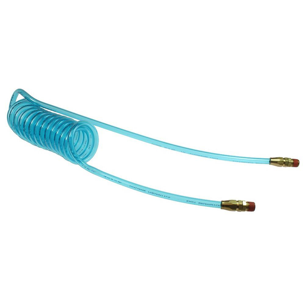 PRO-SOURCE Coiled & Self Storing Hose: 30' Long, Male Swivel x Male Swivel - 5540014030PRO
