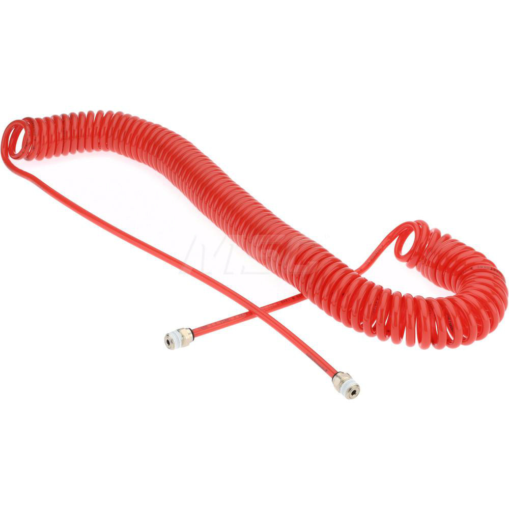 PRO-SOURCE Coiled & Self Storing Hose: 30' Long, Male Swivel x Male Swivel - 5540014030PRO