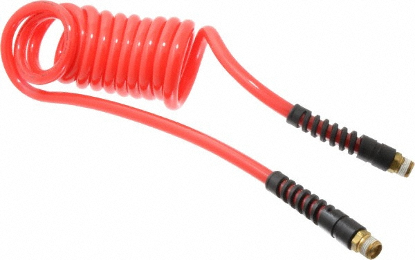 PRO-SOURCE Coiled & Self Storing Hose: 5/16" ID, 15' Long, Male Swivel x Male Swivel - 5540051315PRO