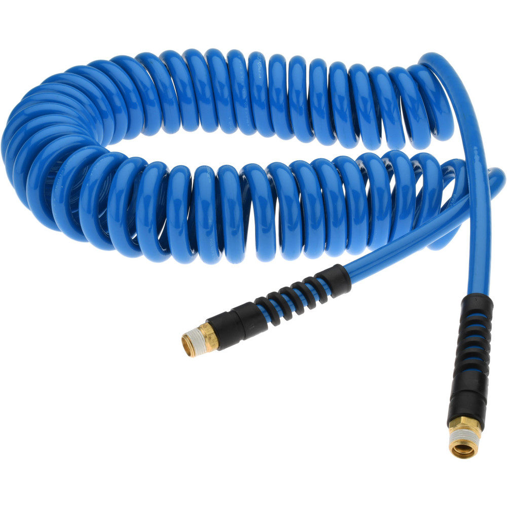 Coilhose Pneumatics Coiled & Self Storing Hose: 3/8" ID, 25' Long, Male Swivel x Male Swivel - PR38-25B-T