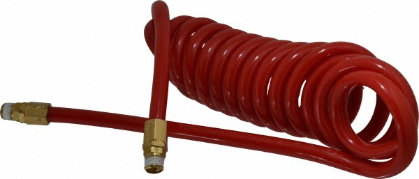 PRO-SOURCE Coiled & Self Storing Hose: 1/2" ID, 15' Long, Male Swivel x Male Swivel - 5540012115PRO