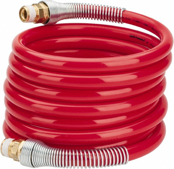 Coilhose Pneumatics Coiled & Self Storing Hose: 1/2" ID, 25' Long, Industrial Interchange Coupler x Male Swivel - 120-N12-25A