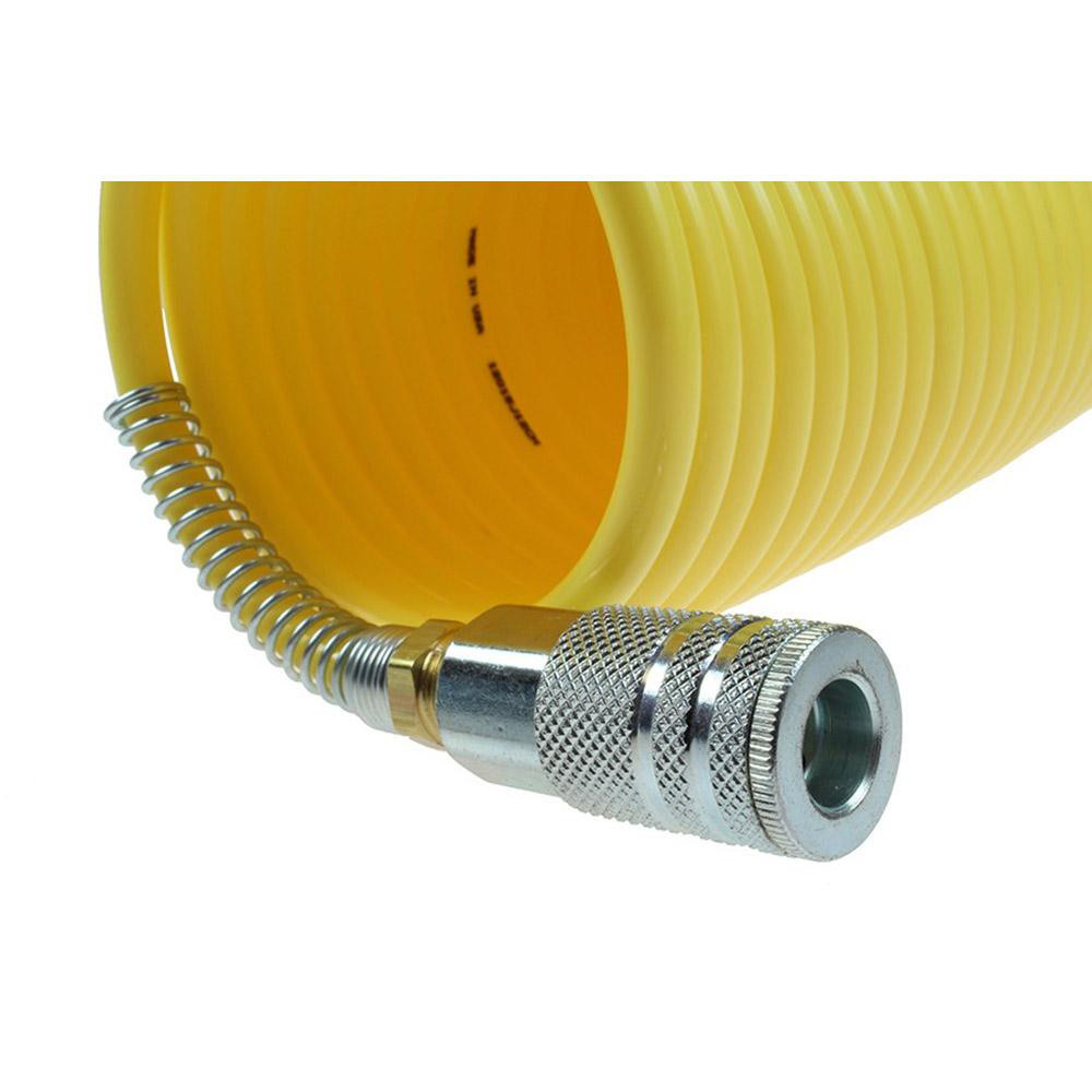 Coilhose Pneumatics Coiled & Self Storing Hose: 1/2" ID, 25' Long, Industrial Interchange Coupler x Male Swivel - 120-N12-25A