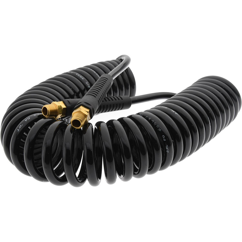 Coilhose Pneumatics Coiled & Self Storing Hose: 1/4" ID, 15' Long, Industrial Interchange Coupler x Plug - PR14-15CC15-B