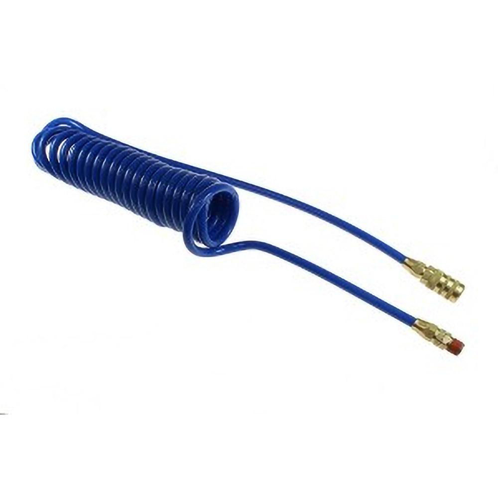 Coilhose Pneumatics Coiled & Self Storing Hose: 1/4" ID, 15' Long, Industrial Interchange Coupler x Plug - PR14-15CC15-B