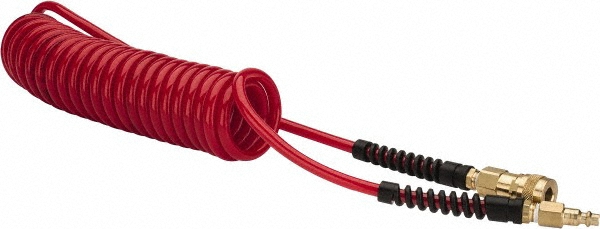 Coilhose Pneumatics Coiled & Self Storing Hose: 1/4" ID, 15' Long, Industrial Interchange Coupler x Plug - PR14-15CC15-B