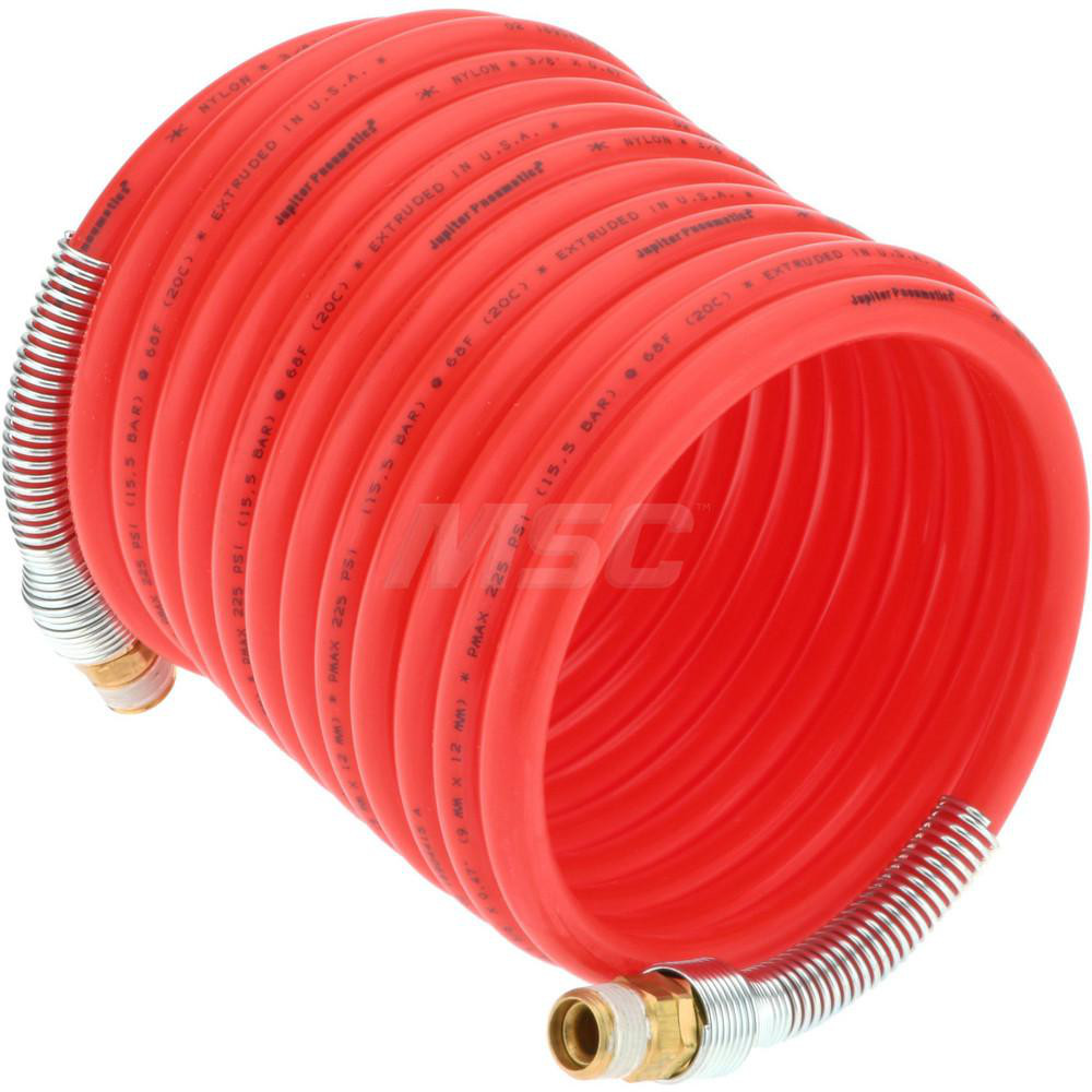 Coilhose Pneumatics Coiled & Self Storing Hose: 3/8" ID, 17' Long, Male Swivel x Male Swivel - N38-17B