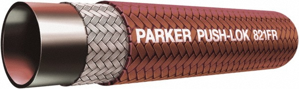 Parker Push-on Air Hose: 1/4" ID, Priced as 1' Increments, 25' Minimum Cut Length, 575' Total Coil Length - 821FR-4-BRN-RL