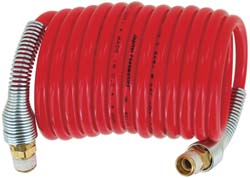 Coilhose Pneumatics Coiled & Self Storing Hose: 3/8" ID, 50' Long, Industrial Interchange Coupler x Male Swivel - 580-N38-50A