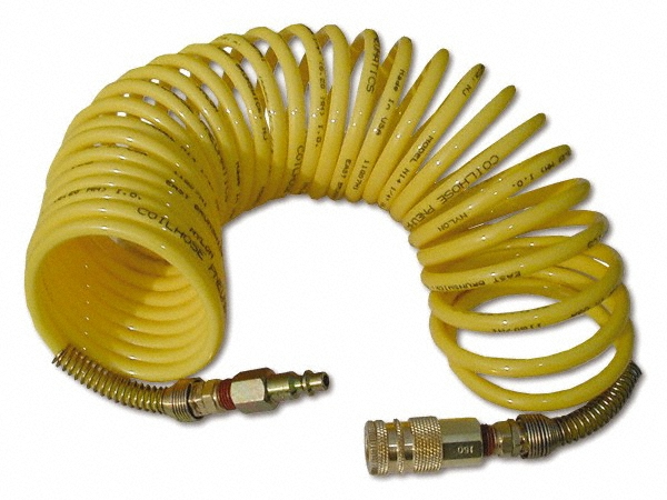 Coilhose Pneumatics Coiled & Self Storing Hose: 3/8" ID, 50' Long, Industrial Interchange Coupler x Male Swivel - 580-N38-50A