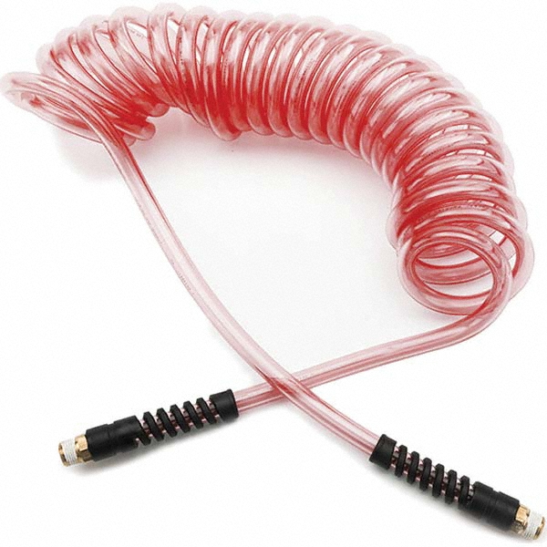 Parker Coiled & Self Storing Hose: 1/4" ID, 25' Long, MNPT (Swivel) x MNPT (Swivel) - 95UFS64RED025