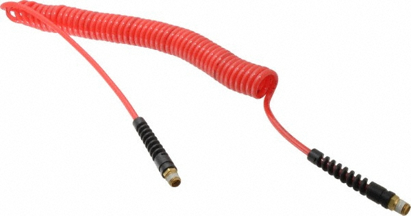 PRO-SOURCE Coiled & Self Storing Hose: 3/16" ID, 20' Long, Male Swivel x Male Swivel - 5540031420PRO