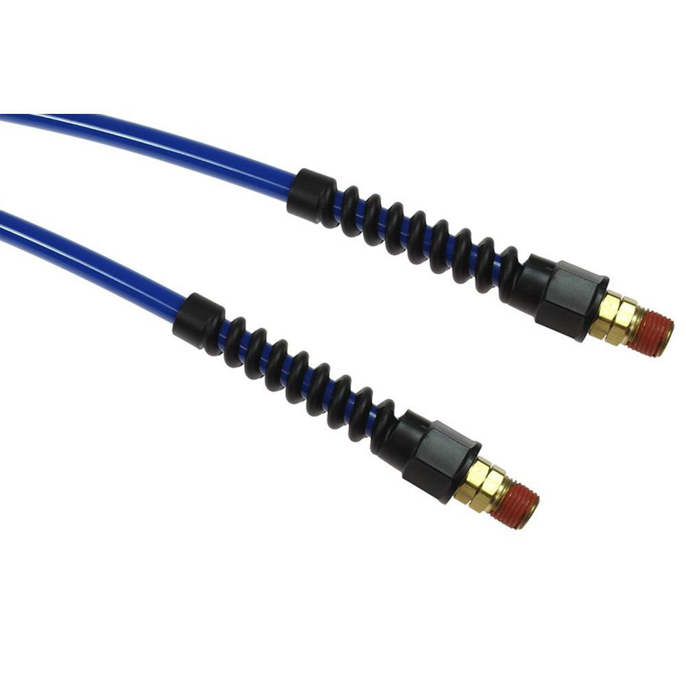 Coilhose Pneumatics Coiled & Self Storing Hose: 5/16" ID, 15' Long, Male Swivel x Male Swivel with Strain Relief - PU516-15B-B