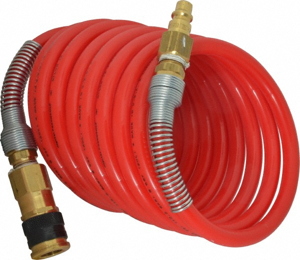 Coilhose Pneumatics Coiled & Self Storing Hose: 3/8" ID, 12' Long, Industrial Interchange Coupler x Male Swivel - 580-N38-12A