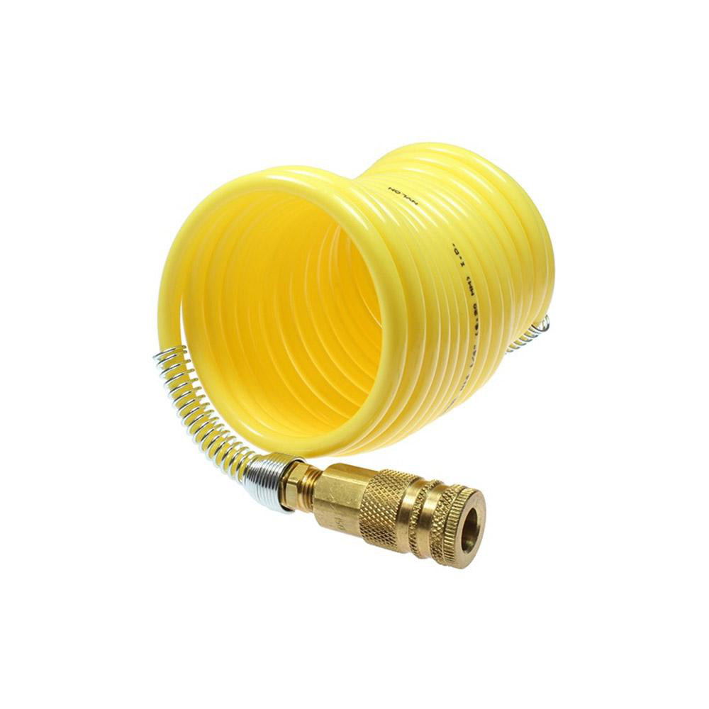 Coilhose Pneumatics Coiled & Self Storing Hose: 3/8" ID, 12' Long, Industrial Interchange Coupler x Male Swivel - 580-N38-12A