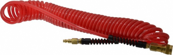 PRO-SOURCE Coiled & Self Storing Hose: 1/4" ID, 25' Long, Male Swivel x Male Swivel - 5840014125PRO