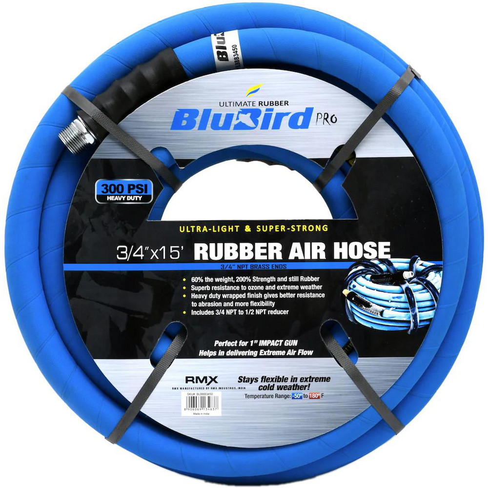 BluBird Air & Multi-Purpose Hose: Hose Type: Multipurpose Air Hose; Length Ft. (Feet): 15; Type: Rubber Air Hose; Inside Diameter (Inch): 3/4 - BBPRO3415