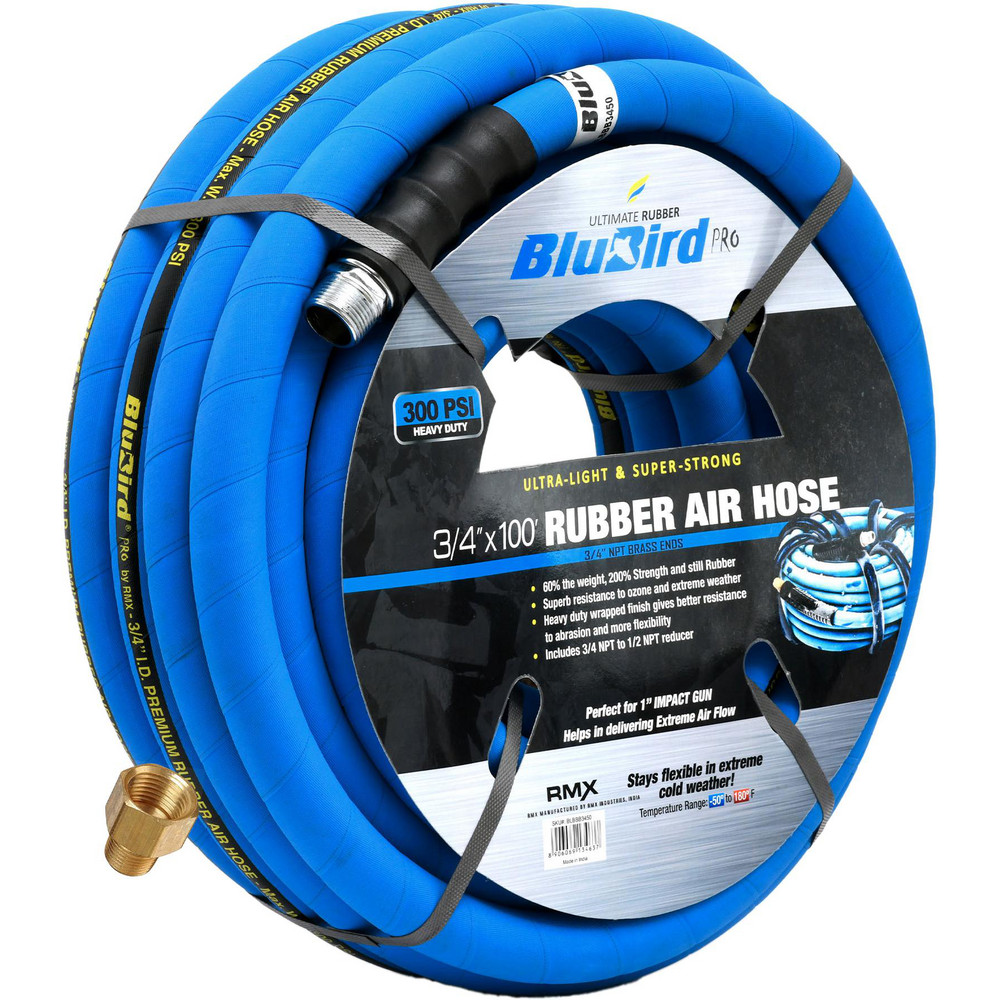 BluBird Air & Multi-Purpose Hose: Hose Type: Multipurpose Air Hose; Length Ft. (Feet): 100; Type: Rubber Air Hose; Inside Diameter (Inch): 3/4 - BBPRO34100
