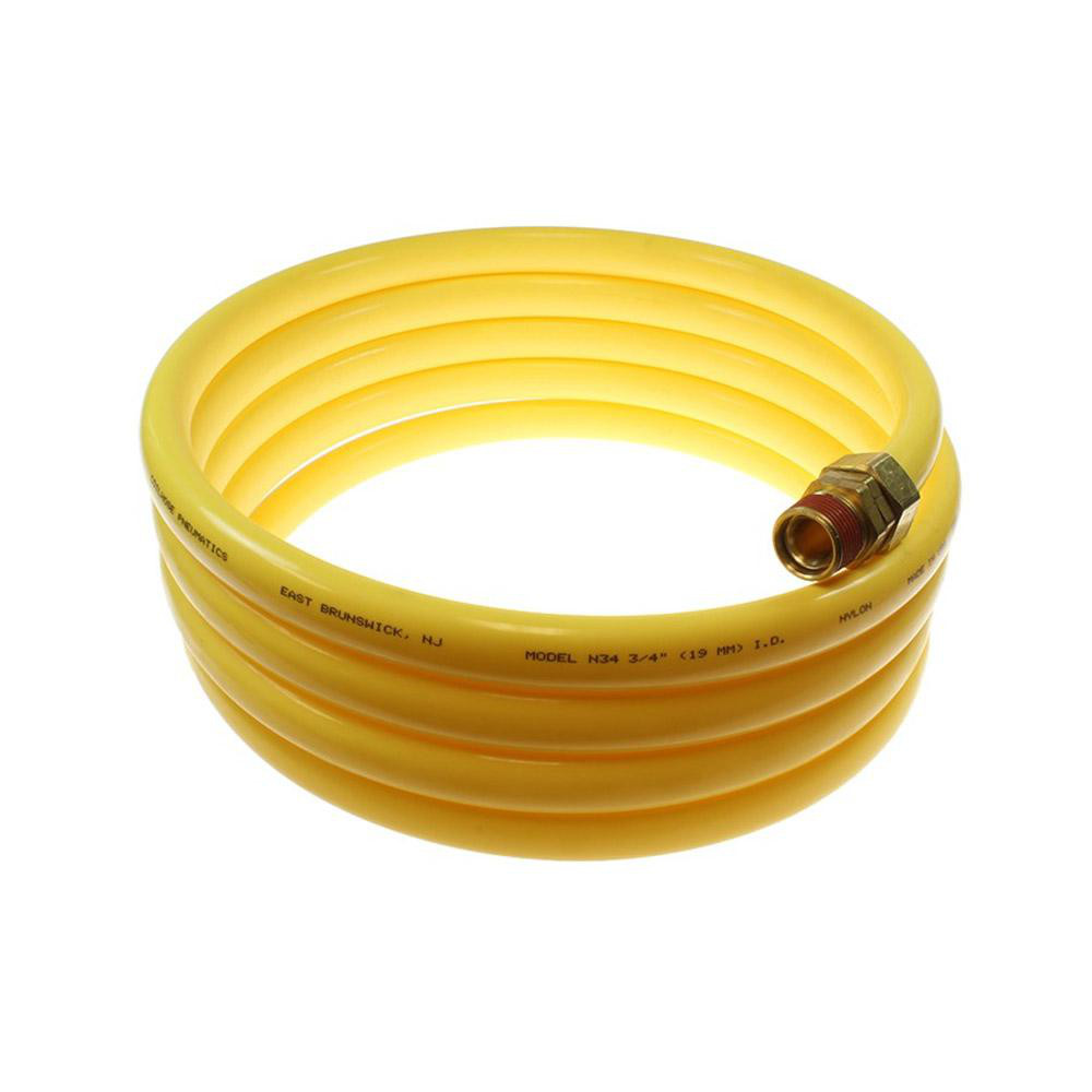 Coilhose Pneumatics Coiled & Self Storing Hose: 3/4" ID, 25' Long, Male Swivel x Male Swivel - N34-25B