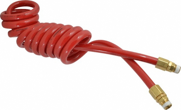 Coilhose Pneumatics Coiled & Self Storing Hose: 3/8" ID, 10' Long, MNPT - PU38-10-Y