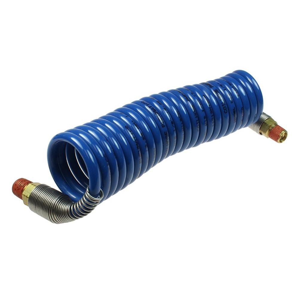 Coilhose Pneumatics Coiled & Self Storing Hose: 1/8" ID, 10' Long, Male Swivel x Male Swivel - N18-10B