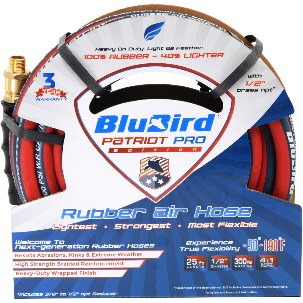 Patriot Pro Air & Multi-Purpose Hose: Hose Type: Multipurpose Air Hose; Length Ft. (Feet): 25; Type: Rubber Air Hose; Inside Diameter (Inch): 1/2 - PPPRO1225