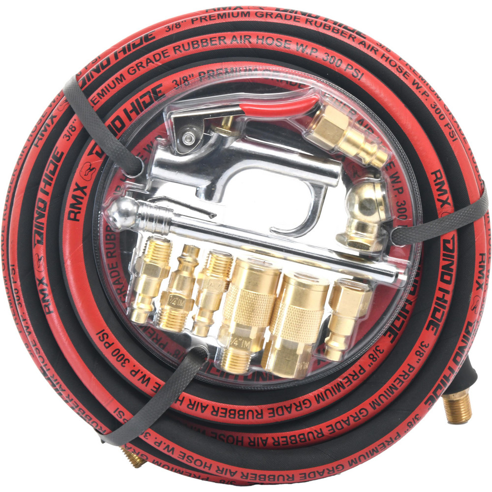 Dino-Hide Air & Multi-Purpose Hose: Hose Type: Multipurpose Air Hose; Length Ft. (Feet): 25; Type: Rubber Air Hose; Inside Diameter (Inch): 3/8 - WLEPRO3825KIT-10