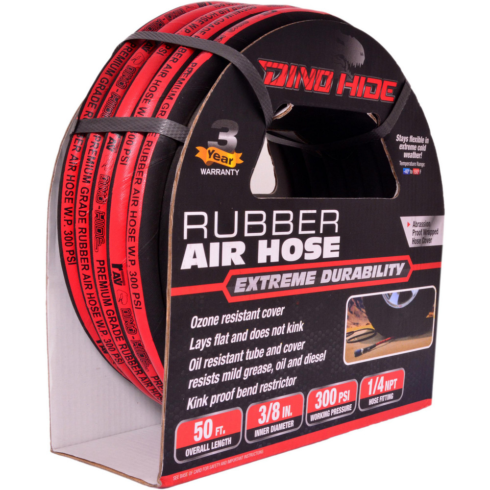 Dino-Hide Air & Multi-Purpose Hose: Hose Type: Multipurpose Air Hose; Length Ft. (Feet): 50; Type: Rubber Air Hose; Inside Diameter (Inch): 3/8 - WLEPRO3850