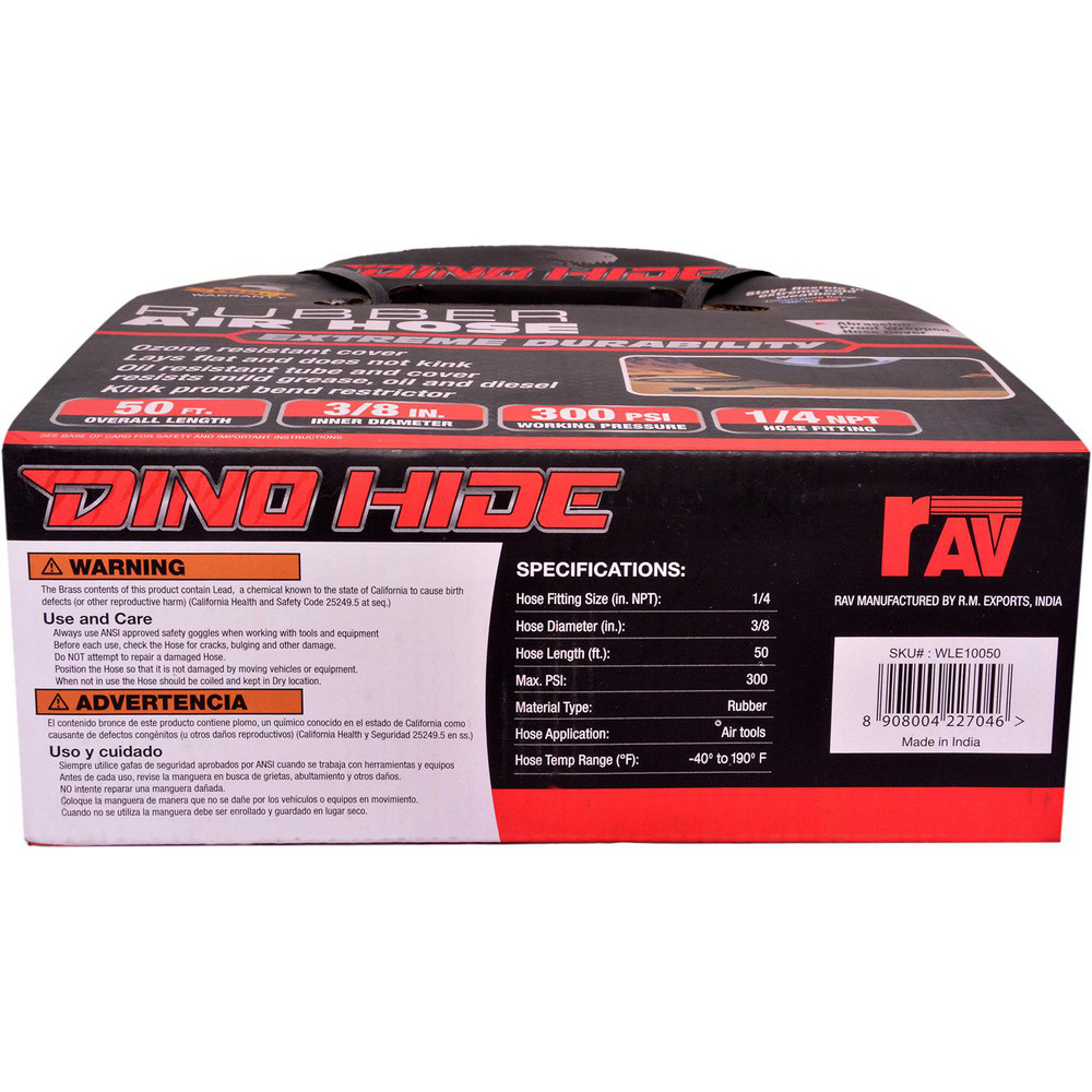 Dino-Hide Air & Multi-Purpose Hose: Hose Type: Multipurpose Air Hose; Length Ft. (Feet): 50; Type: Rubber Air Hose; Inside Diameter (Inch): 3/8 - WLEPRO3850