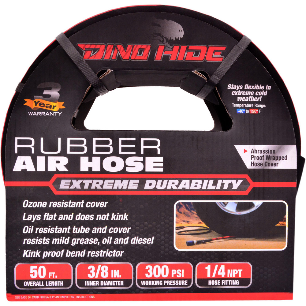 Dino-Hide Air & Multi-Purpose Hose: Hose Type: Multipurpose Air Hose; Length Ft. (Feet): 50; Type: Rubber Air Hose; Inside Diameter (Inch): 3/8 - WLEPRO3850