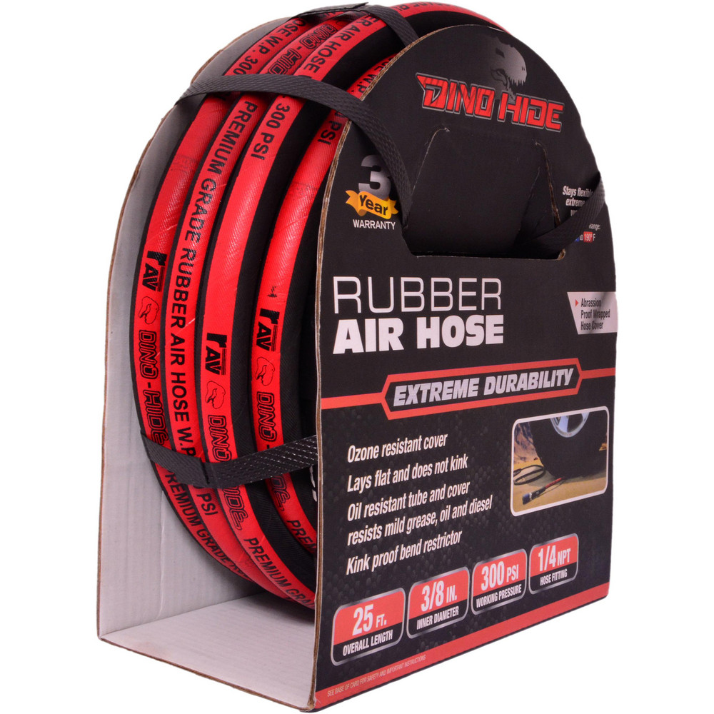 Dino-Hide Air & Multi-Purpose Hose: Hose Type: Multipurpose Air Hose; Length Ft. (Feet): 25; Type: Rubber Air Hose; Inside Diameter (Inch): 3/8 - WLEPRO3825