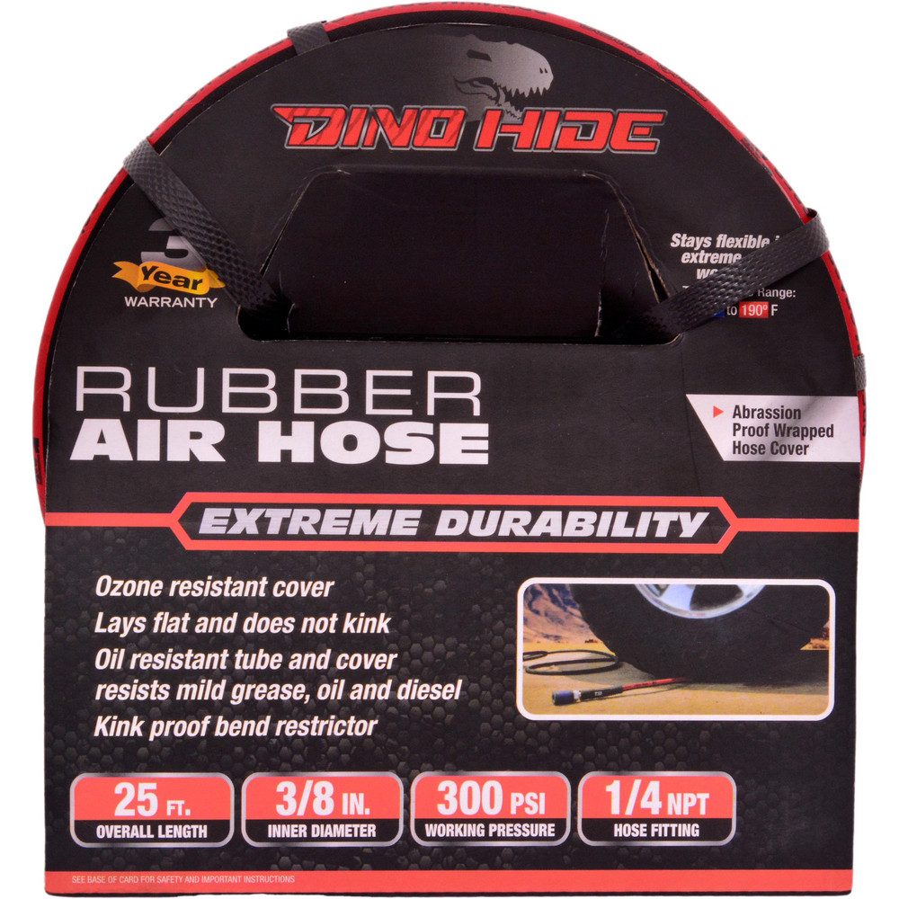 Dino-Hide Air & Multi-Purpose Hose: Hose Type: Multipurpose Air Hose; Length Ft. (Feet): 25; Type: Rubber Air Hose; Inside Diameter (Inch): 3/8 - WLEPRO3825