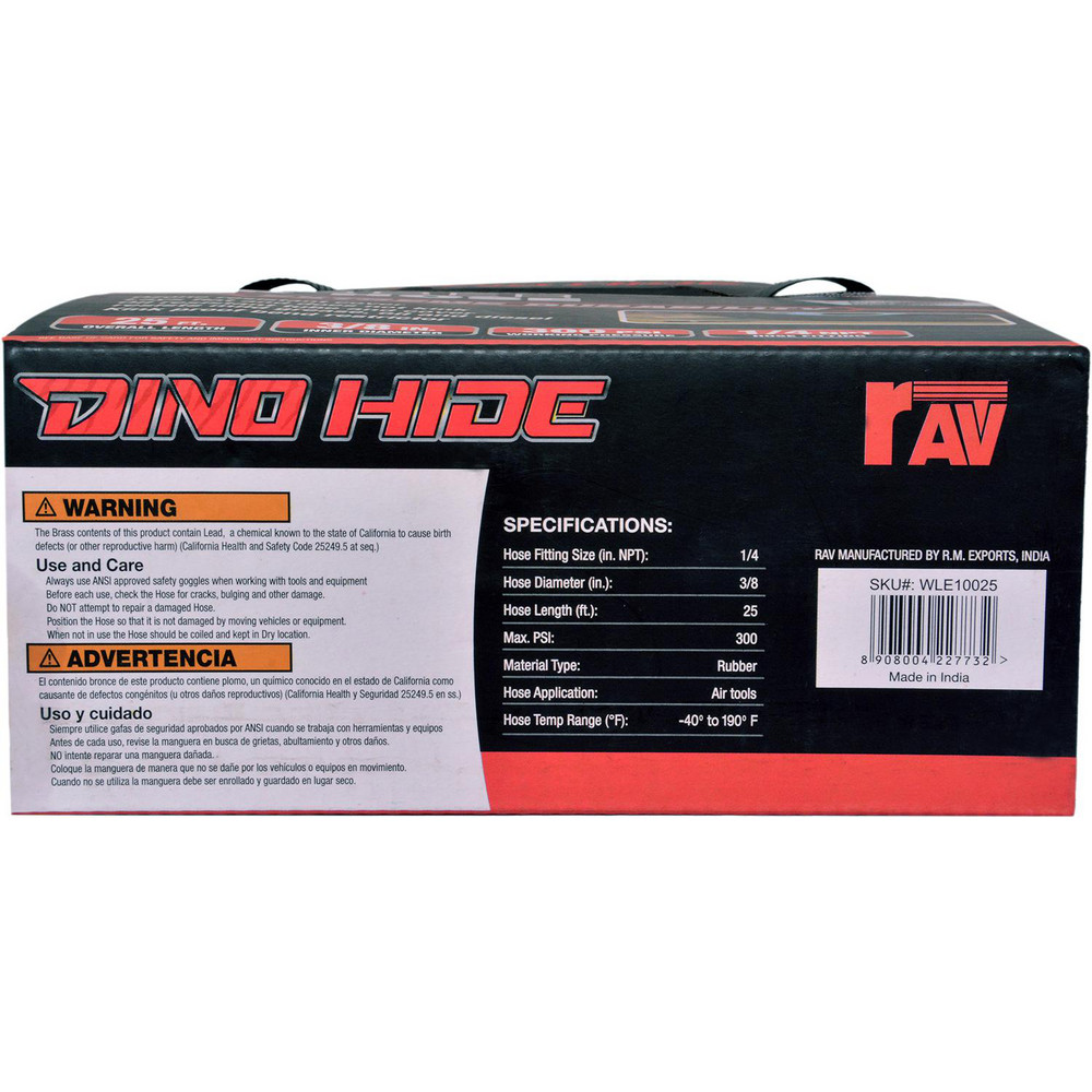 Dino-Hide Air & Multi-Purpose Hose: Hose Type: Multipurpose Air Hose; Length Ft. (Feet): 25; Type: Rubber Air Hose; Inside Diameter (Inch): 3/8 - WLEPRO3825