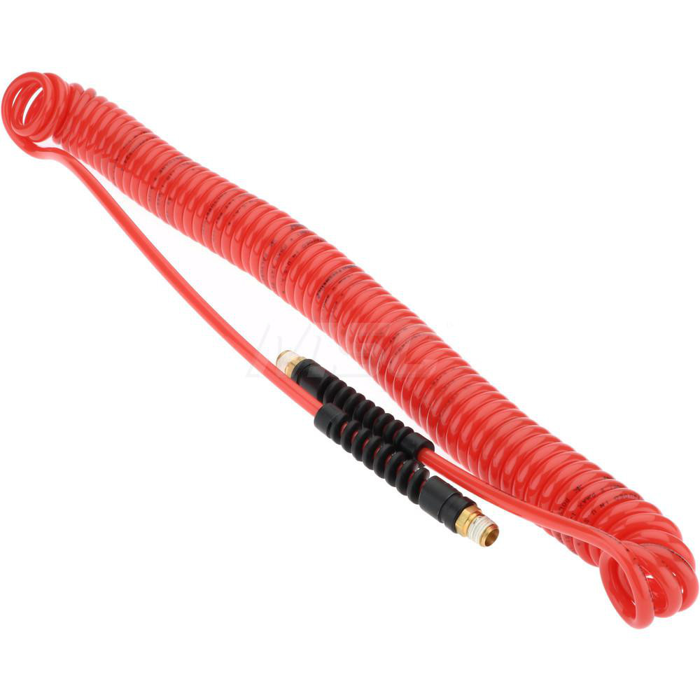 PRO-SOURCE Coiled & Self Storing Hose: 3/16" ID, 25' Long, Male Swivel x Male Swivel - 5540031425PRO