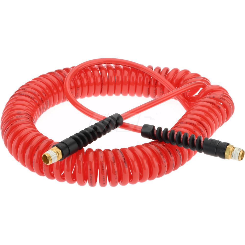 PRO-SOURCE Coiled & Self Storing Hose: 3/16" ID, 25' Long, Male Swivel x Male Swivel - 5540031425PRO